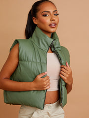 Faux Leather Cropped Puffer Gilet