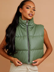 Faux Leather Cropped Puffer Gilet