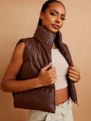 Faux Leather Cropped Puffer Gilet