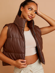 Faux Leather Cropped Puffer Gilet