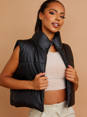 Faux Leather Cropped Puffer Gilet