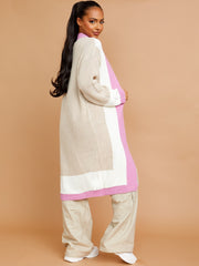 Colour Block Longline Knitted Open Cardigan