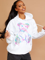 Colour Drip Teddy Graphic Print Hoodie