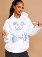Colour Drip Teddy Graphic Print Hoodie