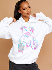 Colour Drip Teddy Graphic Print Hoodie