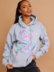 Colour Drip Teddy Graphic Print Hoodie