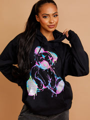 Colour Drip Teddy Graphic Print Hoodie