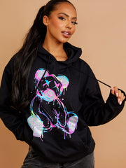 Colour Drip Teddy Graphic Print Hoodie