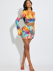 Printed Wrap Around Slinky Crop Top & Twisted Skirt Co-ord