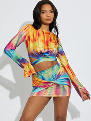 Printed Wrap Around Slinky Crop Top & Twisted Skirt Co-ord