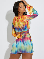 Printed Wrap Around Slinky Crop Top & Twisted Skirt Co-ord