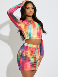 Tie-Dye Wrap Front Crop Top & Skirt Co-ord - Multi