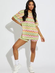 Woven Zig Zag Oversized Top & Shorts Co-ord