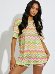 Woven Zig Zag Oversized Top & Shorts Co-ord
