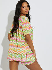 Woven Zig Zag Oversized Top & Shorts Co-ord