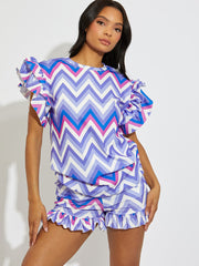 Zig Zag Frill Sleeve Top & Shorts Co-ord