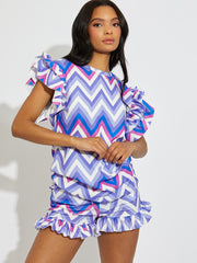 Zig Zag Frill Sleeve Top & Shorts Co-ord