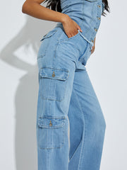 Wide Leg Denim Cargo Trousers