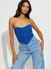 Top de cultivo de corsé de malla de malla ruchada