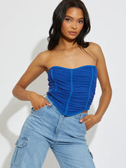 Top de cultivo de corsé de malla de malla ruchada