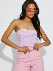 Top de cultivo de corsé de malla de malla ruchada