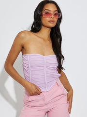 Top de cultivo de corsé de malla de malla ruchada