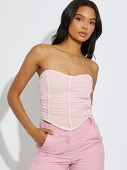 Top de cultivo de corsé de malla de malla ruchada