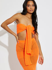 Knitted Tie Knot Bandeau Bralet & Maxi Skirt Co-ord