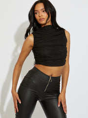 Ruched Mesh Cropped Vest Top