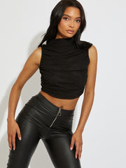 Ruched Mesh Cropped Vest Top