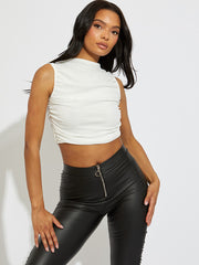 Ruched Mesh Cropped Vest Top