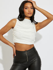 Ruched Mesh Cropped Vest Top