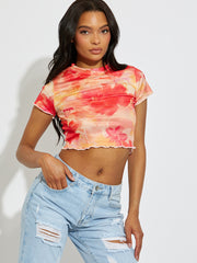 Watercolour Floral Print Ribbed Crop Top