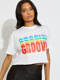 Oversized GROOVY Graphic Crop Top - White