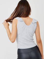Frill Neck Ruched Ribbed Top