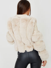Faux Fur Panel Belted PU Jacket