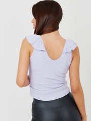 Frill Neck Ruched Ribbed Top