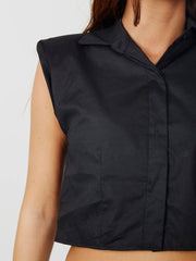 Padded Shoulder Cropped Shirt Blouse