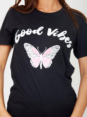 Good Vibes Butterfly Graphic Printed T-Shirt