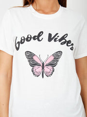 Good Vibes Butterfly Graphic Printed T-Shirt
