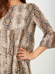 Snake Print Frill Tiered Smock Dress