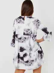 Tie-Dye Print Frill Tiered Smock Dress