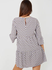 Ananas print franje gelaagde kokerjurk