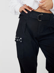 Studded Utility Pocket Belted Canvas Trouser
