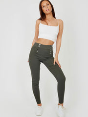 Mock Button High Waist Jeggings Multi Pack