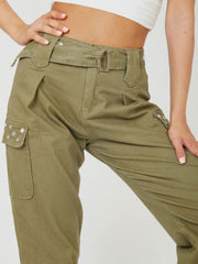 Studded Utility Pocket Belted Canvas Trouser