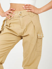 Studded Utility Pocket Belted Canvas Trouser