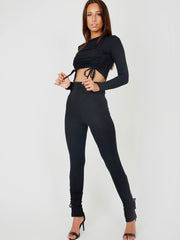 Double Ruched Crop Top & Trouser Ribbed Co-ord