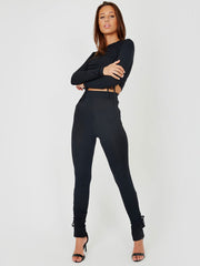 Double Ruched Crop Top & Trouser Ribbed Co-ord