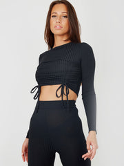 Double Ruched Crop Top & Trouser Ribbed Co-ord